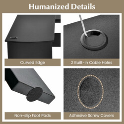 L-format hörnskrivbord med kabelhål och hyllor, 130 x 130 x 74 cm, svart