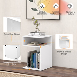 S-format sidobord med två öppna fack, modern design, vit, 33 x 33 x 50 cm