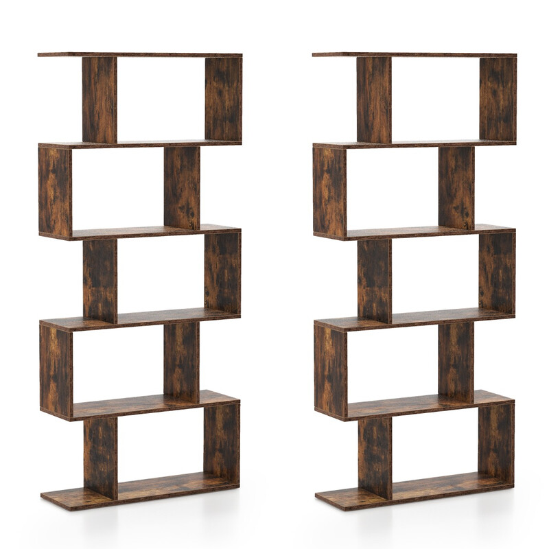 Bokhylla i trä med 5 hyllor och tippskydd, vintagebrun rumsavdelare