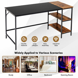 Skrivbord 140 cm med hyllor och avtagbar mitthylla i rustik brun industriell stil