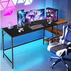 Skrivbord 140 cm med hyllor och avtagbar mitthylla i rustik brun industriell stil