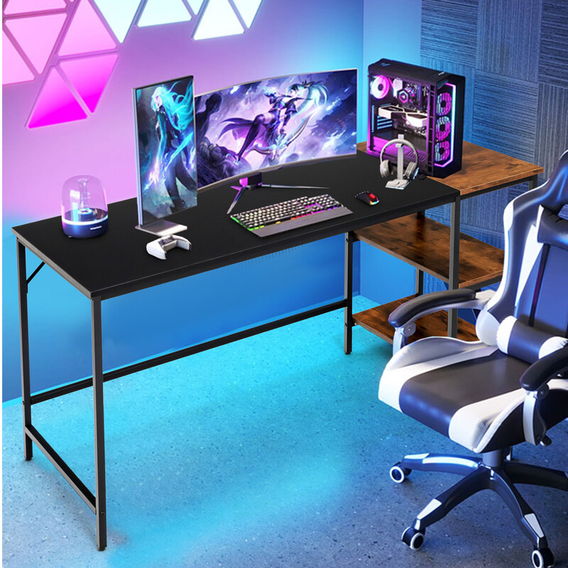 Skrivbord 140 cm med hyllor och avtagbar mitthylla i rustik brun industriell stil