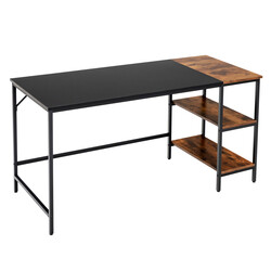 Skrivbord 140 cm med hyllor och avtagbar mitthylla i rustik brun industriell stil