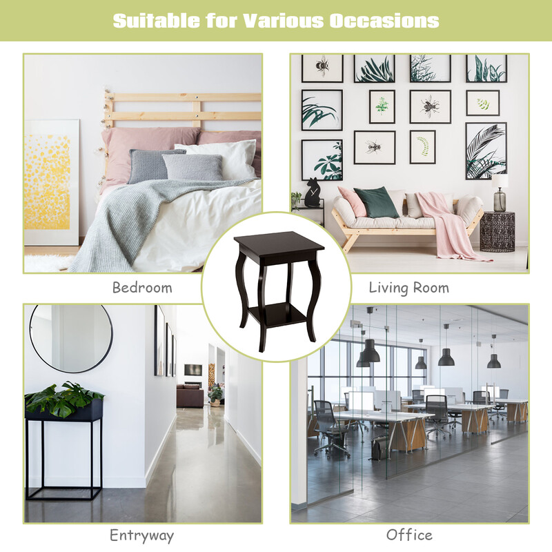 Sidobord i trä med två hyllor och eleganta ben, brun färg