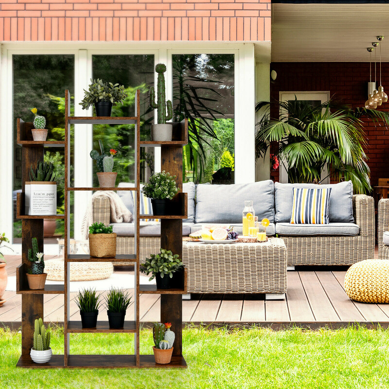 Bokhylla med 13 hyllplan i rustik brunt trä för hem och kontor