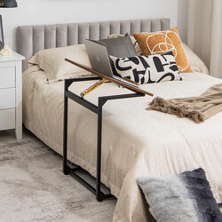 Vintage laptopbord med justerbar bordsskiva och stopp, c-format sidobord, brun, 57 x 37 x 67,5 cm