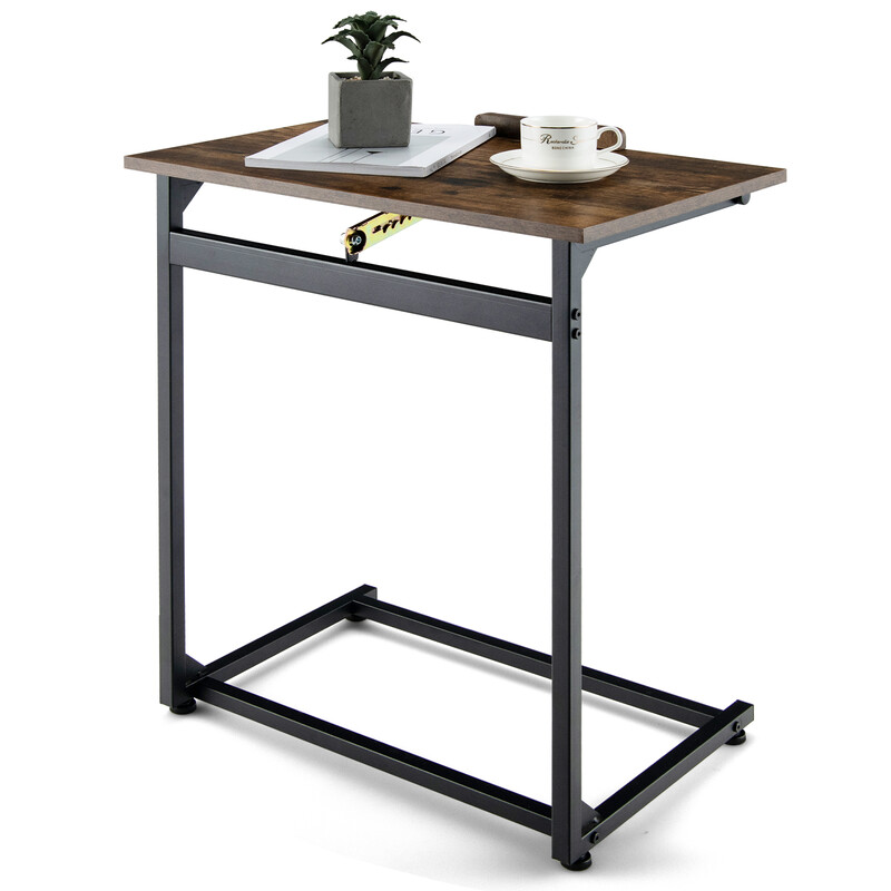 Vintage laptopbord med justerbar bordsskiva och stopp, c-format sidobord, brun, 57 x 37 x 67,5 cm