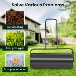 Gräsvält i stål med vatten- och sandfyllning, ergonomiskt handtag, svart