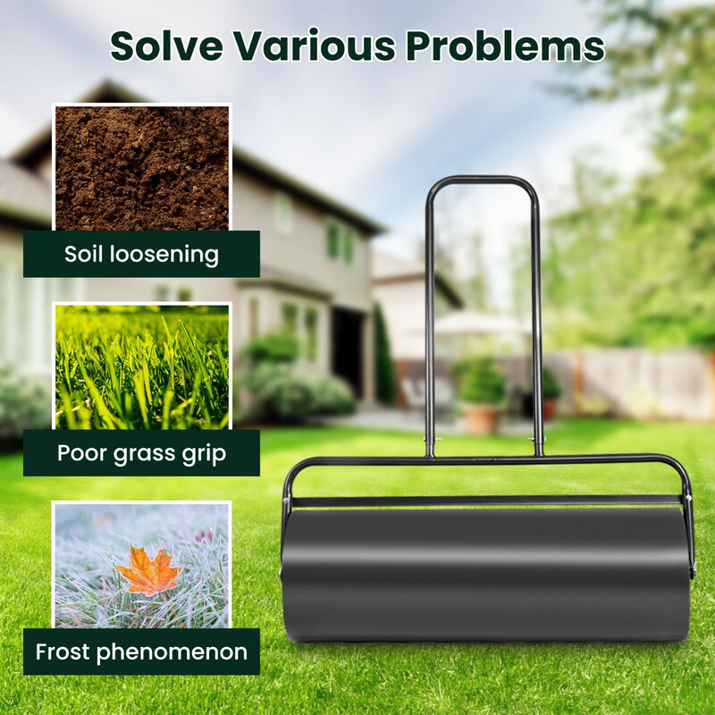 Gräsvält i stål med vatten- och sandfyllning, ergonomiskt handtag, svart