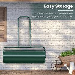 Grön stålgräsrulle med U-handtag och fyllningsbar tung rulle för jämn gräsmatta