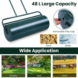 Grön stålgräsrulle med U-handtag och fyllningsbar tung rulle för jämn gräsmatta