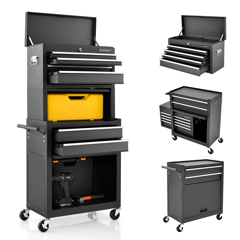 2 i 1 verktygsvagn med lås och hjul för säker förvaring