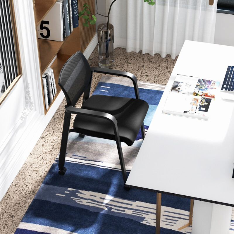 2-pack ergonomiska kontorsstolar med hjul och armstöd, stapelbara och bekväma, svart