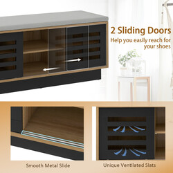 2-i-1 skobänk och skohylla med justerbara hyllor i naturligt trä