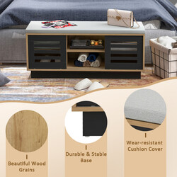 2-i-1 skobänk och skohylla med justerbara hyllor i naturligt trä