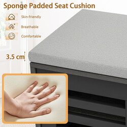 2-i-1 skobänk och skohylla med justerbara hyllor och sittdyna i grått