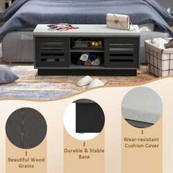 2-i-1 skobänk och skohylla med justerbara hyllor och sittdyna i grått