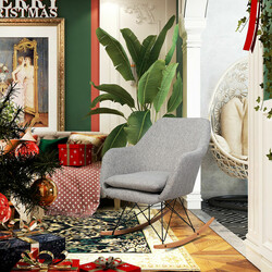 Gungstol med hög ergonomisk rygg och integrerade armstöd i grått linnetyg