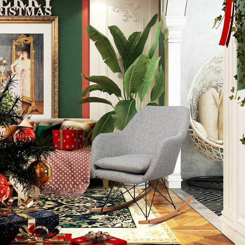 Gungstol med hög ergonomisk rygg och integrerade armstöd i grått linnetyg