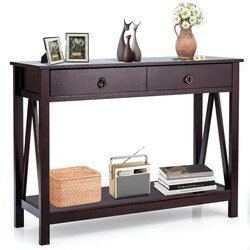 Konsolbord i espresso med 2 lådor och väggmontering, 106 x 35 x 78 cm