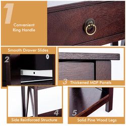 Konsolbord i espresso med 2 lådor och väggmontering, 106 x 35 x 78 cm