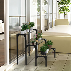 3-nivåers svart metall växthylla för trädgård och balkong