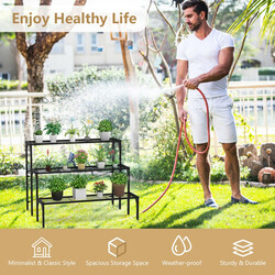 3-nivåers svart metall växthylla för trädgård och balkong