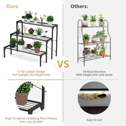 3-nivåers svart metall växthylla för trädgård och balkong