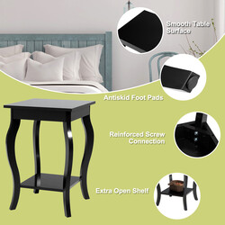 Sidobord med hylla och böjda ben, soffbord, svart, 40 x 40 x 60 cm