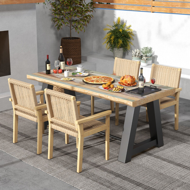 2-pack trädgårdsstolar i trä med papperssnöre och armstöd för inomhus och utomhus