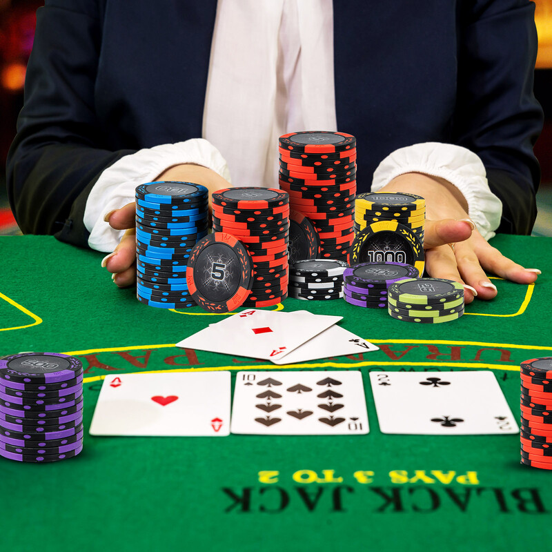 Pokerset med 500 marker, 2 kortlekar, tärningar och elegant förvaringsväska