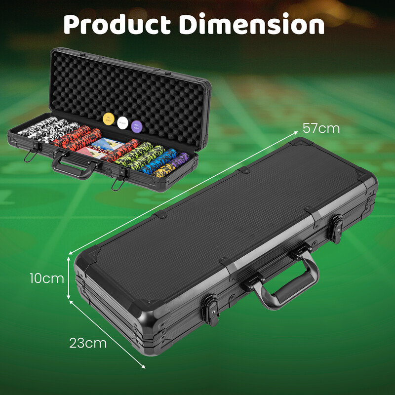 Pokerset med 500 marker, 2 kortlekar, tärningar och elegant förvaringsväska