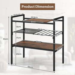 Rustikt brunt sidobord med avtagbara hyllor och stabil metallram 60 x 33,5 x 61 cm
