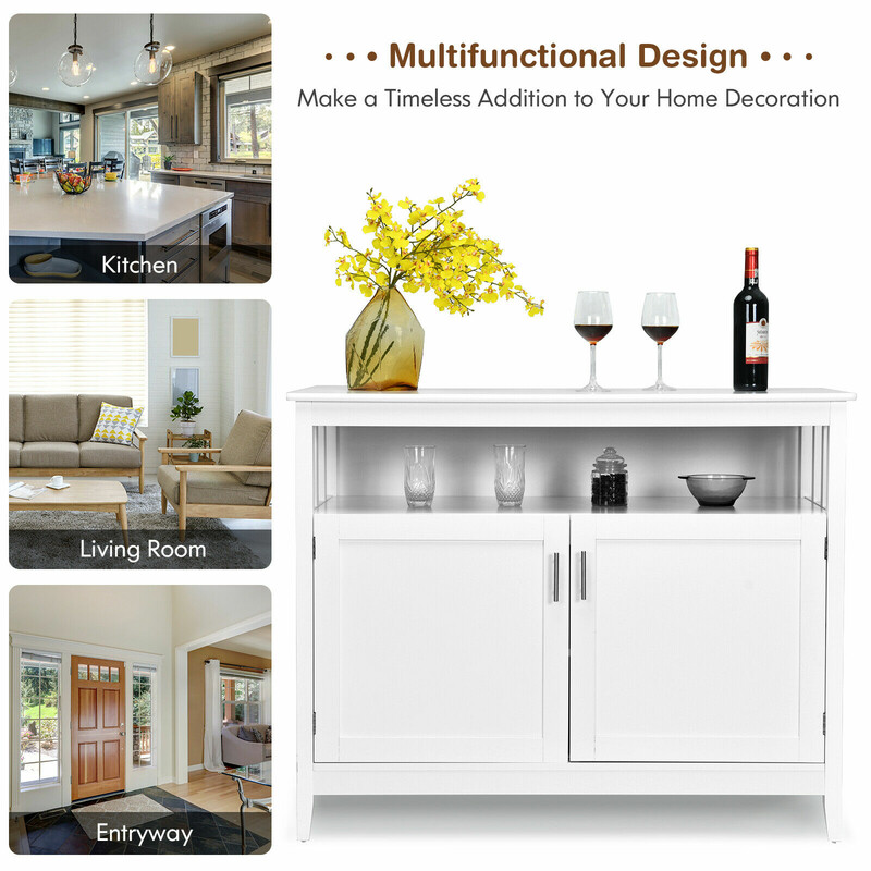 Modernt vitt sideboard med justerbar hylla och två dörrar för mångsidig förvaring