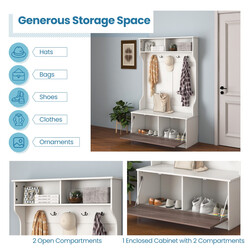 Garderob med sittbänk och 5 dubbelkrokar för hallen, vit 100 x 40 x 160 cm