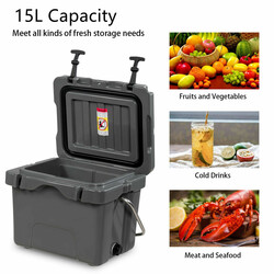 Kylväska 15L med handtag, avtappningsplugg & 2 flaskhållare, grå