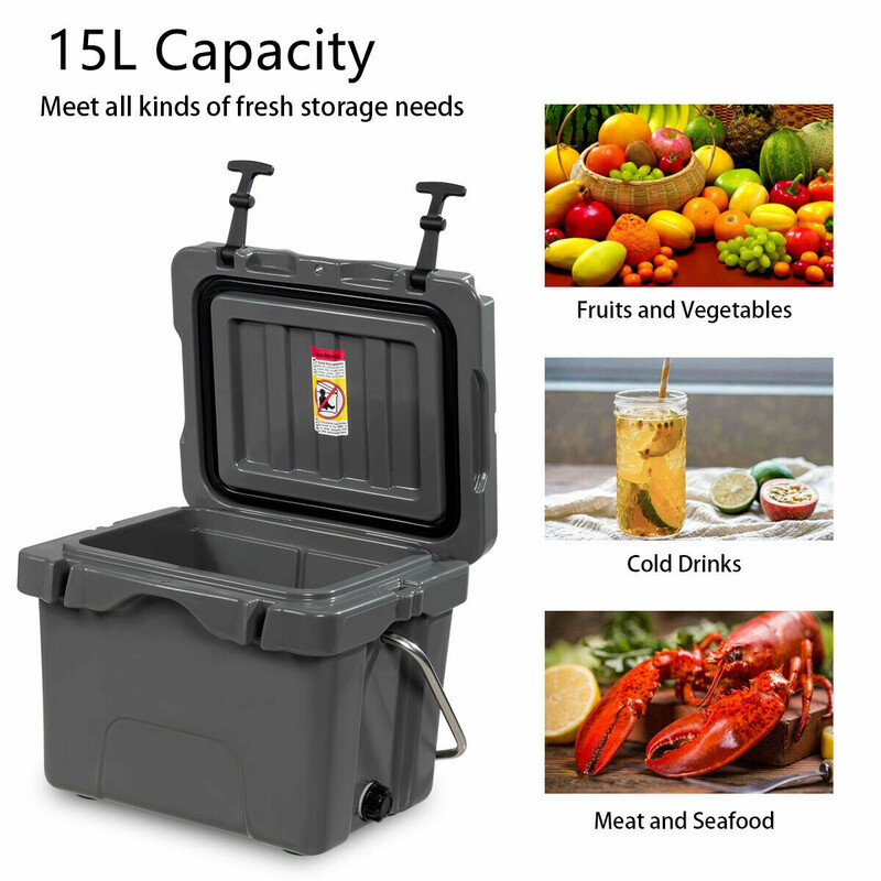 Kylväska 15L med handtag, avtappningsplugg & 2 flaskhållare, grå