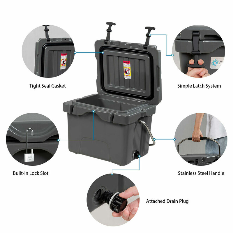 Kylväska 15L med handtag, avtappningsplugg & 2 flaskhållare, grå