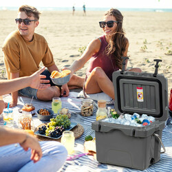 Kylväska 15L med handtag, avtappningsplugg & 2 flaskhållare, grå