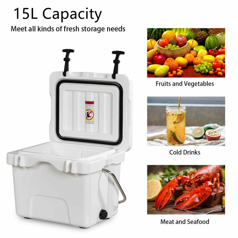 Kylbox 15 liter med handtag, dräneringsplugg och 2 dryckeshållare, vit