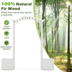 Träportal med planteringslådor och spaljéer för klätterväxter, vit, 183 x 42 x 200 cm