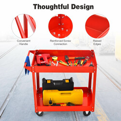 Röd tvåvånings metallvagn med hjul och handtag för verktyg och förvaring