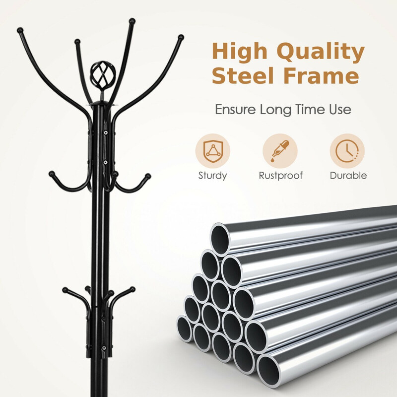 Fristående klädhängare i svart metall med 12 krokar och modern design