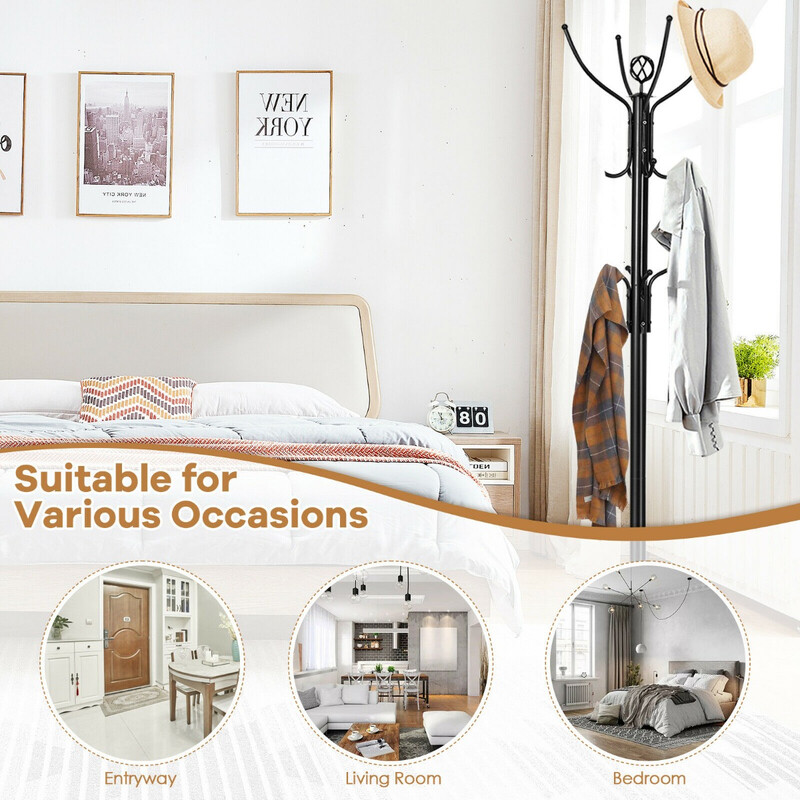 Fristående klädhängare i svart metall med 12 krokar och modern design