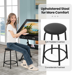 Höj- och sänkbart ritbord med pall, lutbar bordsskiva och förvaringslådor i svart