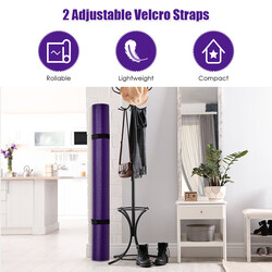 Yogamatta med dubbelsidig halkfri design och justerbara kardborreband i lila färg