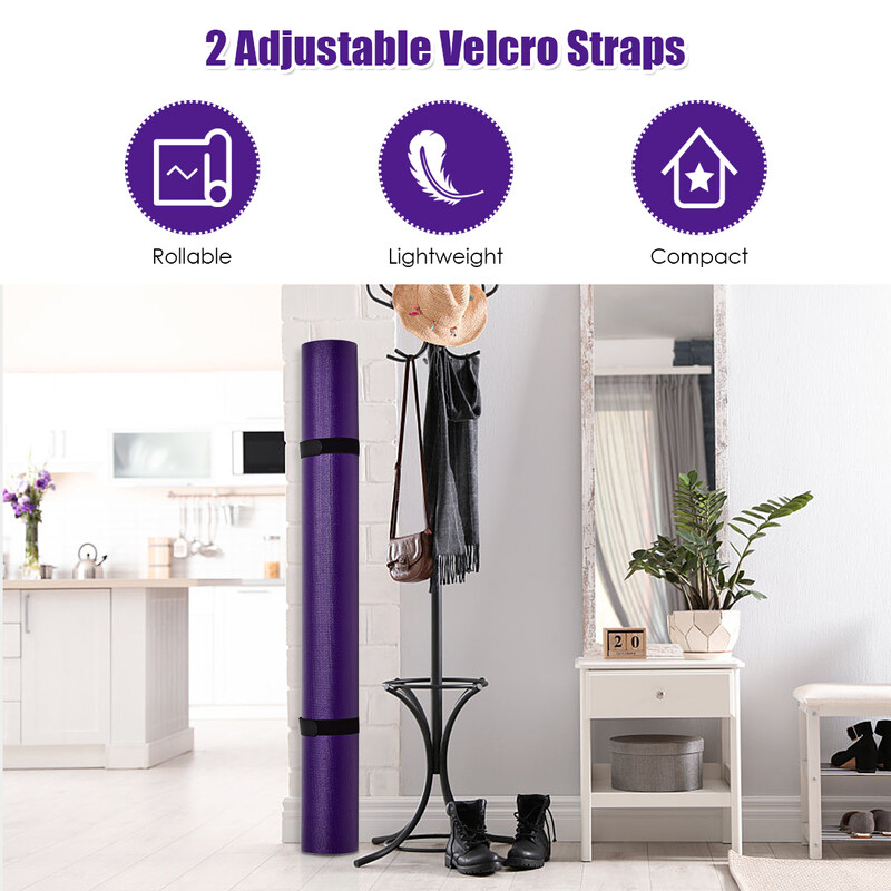 Yogamatta med dubbelsidig halkfri design och justerbara kardborreband i lila färg