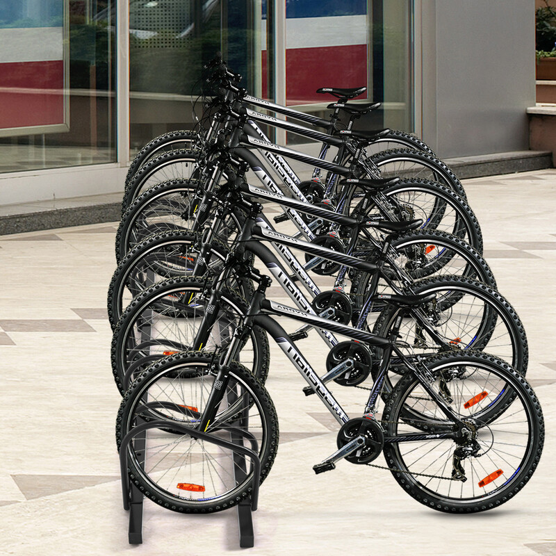Cykelställ för sex cyklar med robust stålkonstruktion och väderbeständig ytbehandling svart