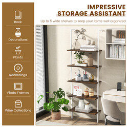 Steghylla med fem nivåer och metallram i brunt för väggmontering 180 cm