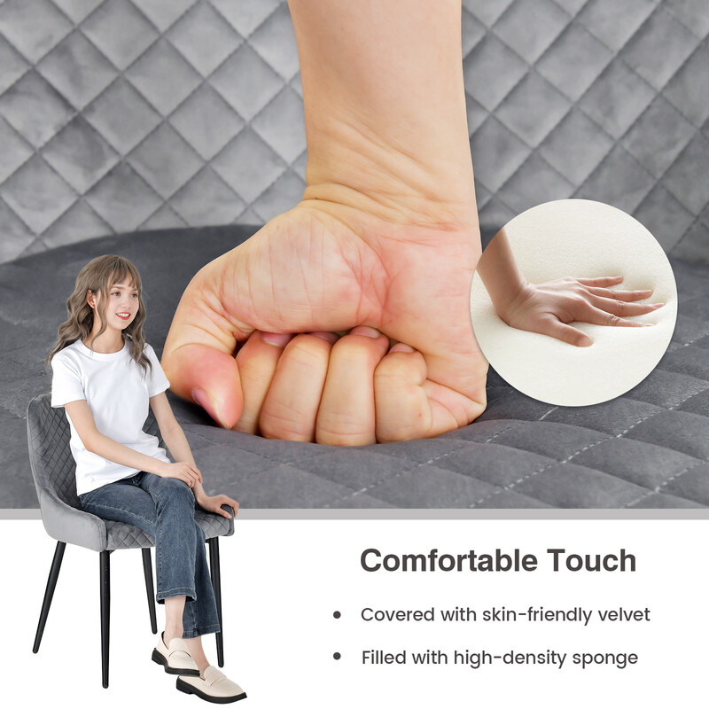 2-pack matstolar med ryggstöd och metallben i grå sammet